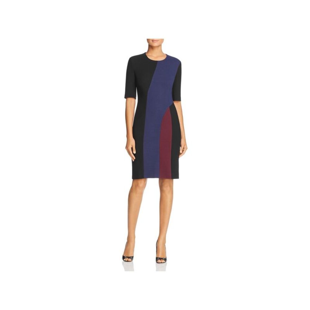 HUGO BOSS Womens Black Fitted Lined Short Sleeve Above The Knee Sheath Dress 4